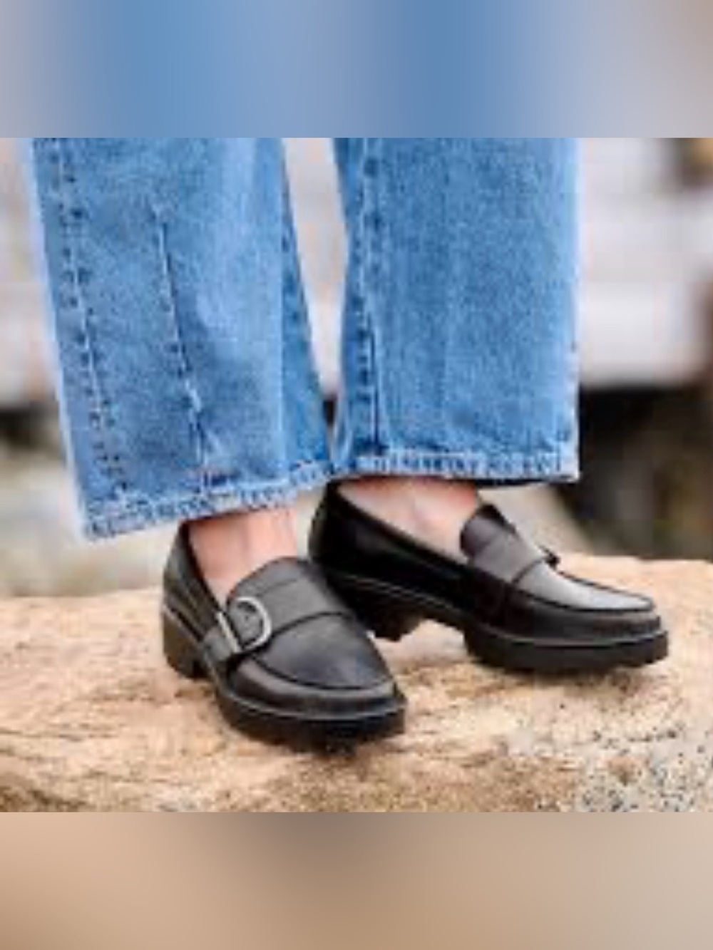 Born Contessa Women's 8 
Black Leather Buckle Platform
Slip On Lug Sole Loafer